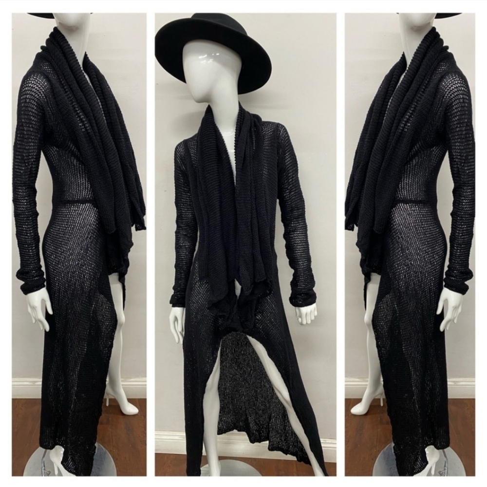 WIDOW Super Long Knitted Cardigan In BLACK Small NWT